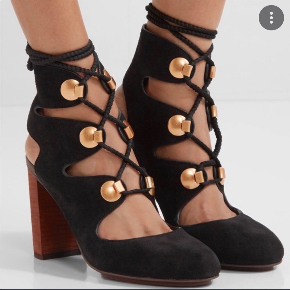 See By Chloe Black Suede Lace-Up Pumps